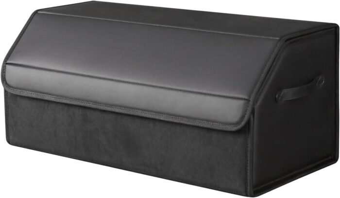 car organizers and storage for SUV,trunk organizer for sedan, leather foldable sleek box with lid,collapsible cargo bins, tool accessories containers,Collapsible Suede velvet (22 inch Covered) - Image 1
