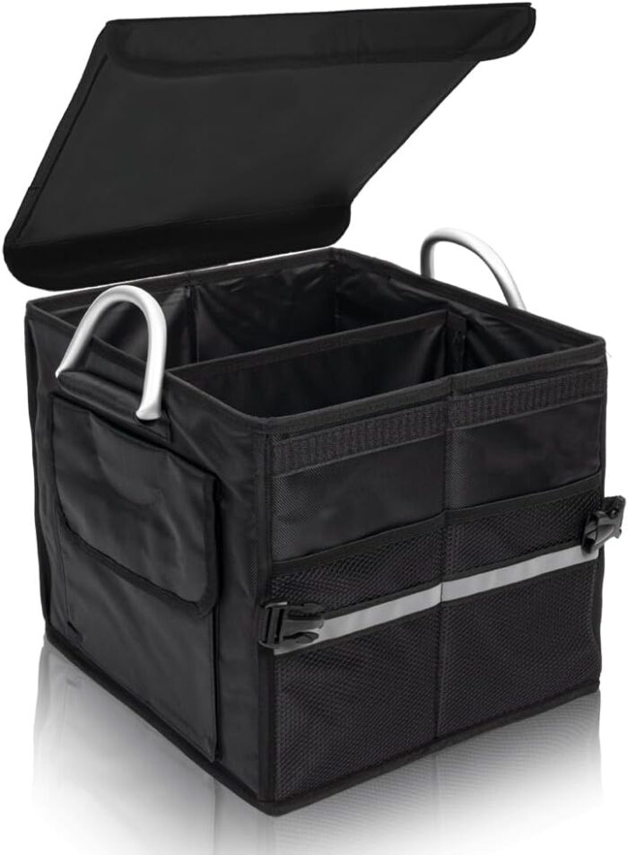 Trunk Organizer With Lid,Small,Black 28L,For SUV Car Truck,Collapsible Waterproof Oxford Fabric,Portable Multipurpose sorting,2-Compartments with Aluminium Alloy Handle - Image 1