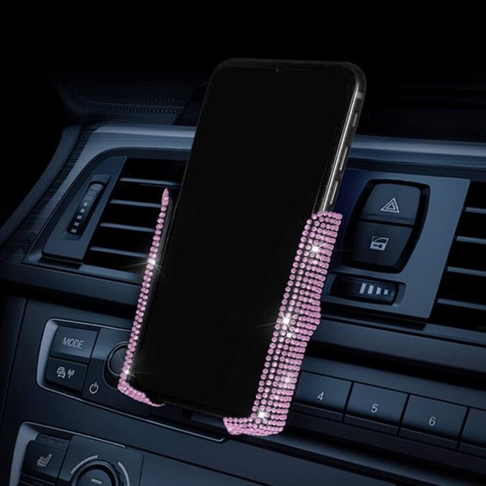 Car Phone Holder, 360 Degrees Adjustable Crystal Auto Mount Holder for Dashboard,Windshield and Air Vent (Pink) - Image 1