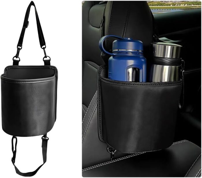 Car Seat Side Large Cup Holder Expander Adapter Bag, Auto Seat Storage Hanging Bag for Water Bottle Cup and Drink, Multifunctional Auto Interior Organizer with Waterproof Liner - Image 1