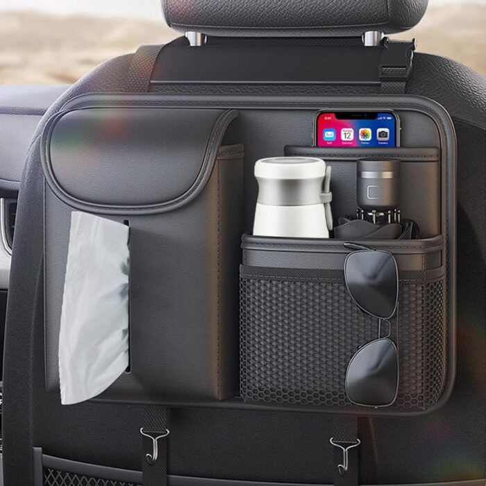 Car Seat Back Storage Bag,Backseat Organizer with Tissue Box, Large Capacity Rear Seat Storage Pocket, Universal for Most Vehicles - Image 1