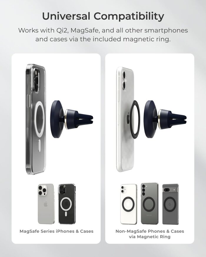 Compatible Air Vent Car Phone Holder. Unversal Magnetic Car Phone Mount for iPhone 12/13/14/15/16 Series & Android Phones via Included Magnetic Ring Adapter - Image 2