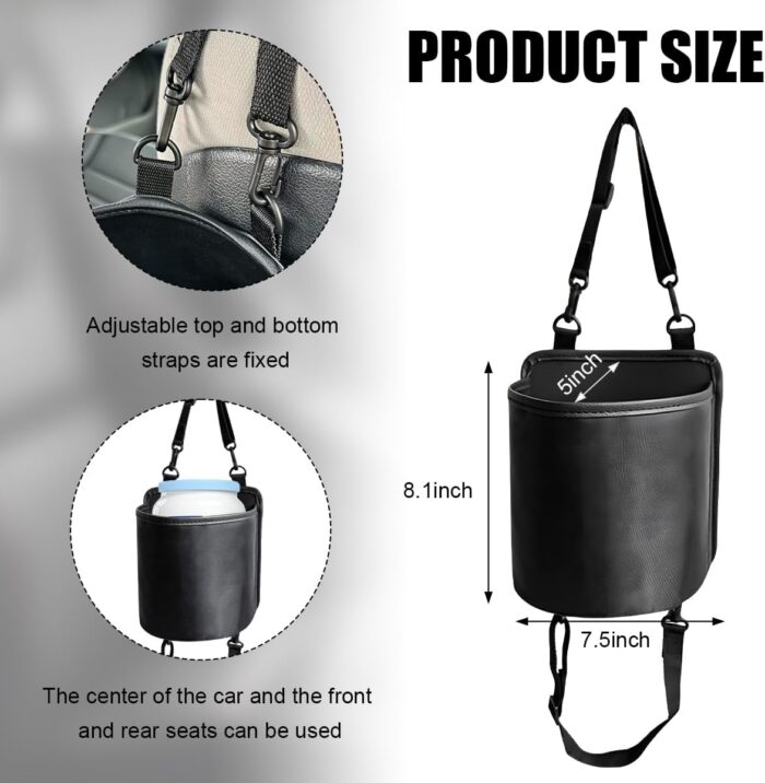 Car Seat Side Large Cup Holder Expander Adapter Bag, Auto Seat Storage Hanging Bag for Water Bottle Cup and Drink, Multifunctional Auto Interior Organizer with Waterproof Liner - Image 2