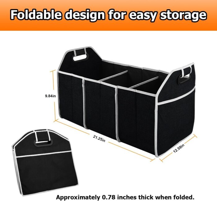 Car Trunk Organizer, Foldable Storage Organizer with 3 Compartments, Large Capacity Storage Box for Auto, Portable Waterproof Bag for Cargo Trunk, Universal for SUV, Truck, Van - Image 2