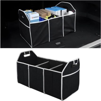 Car Trunk Organizer, Foldable Storage Organizer with 3 Compartments, Large Capacity Storage Box for Auto, Portable Waterproof Bag for Cargo Trunk, Universal for SUV, Truck, Van