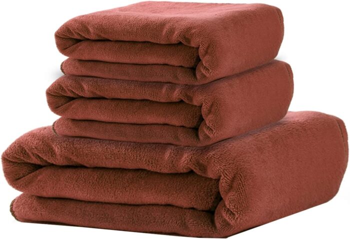 car wash Towels (One 27.5" x 65" and Two 27.5" x 27.5") Super Absorbent Microfiber Car Towel, for Car, Truck, Motorcycle, (Wine red, 3) - Image 1