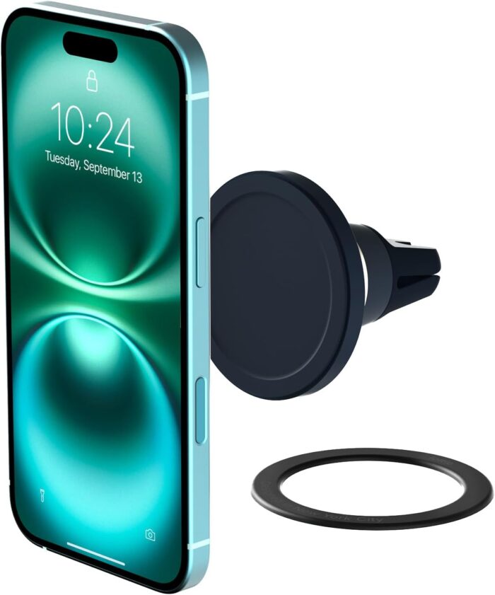 Compatible Air Vent Car Phone Holder. Unversal Magnetic Car Phone Mount for iPhone 12/13/14/15/16 Series & Android Phones via Included Magnetic Ring Adapter - Image 1