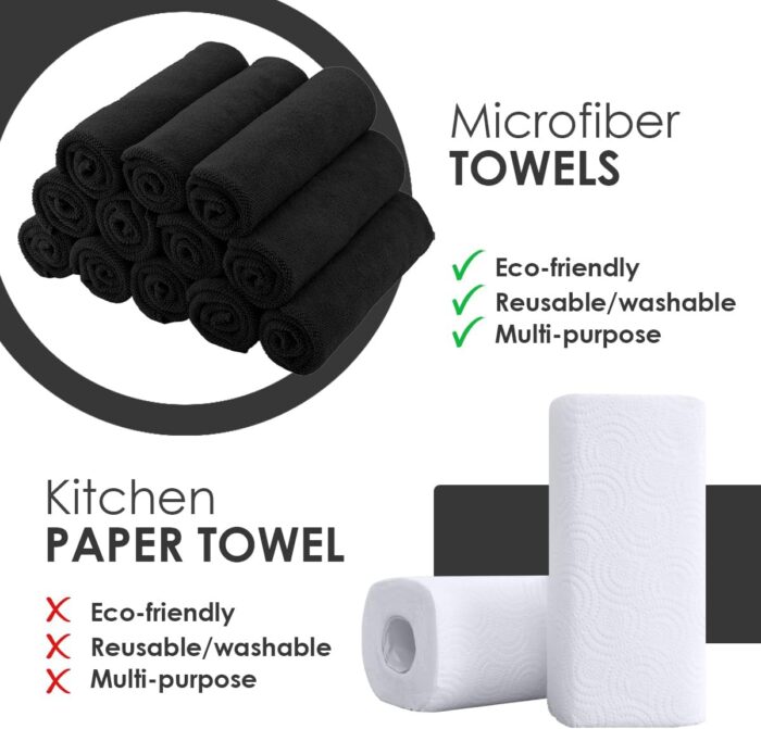 Microfiber Cleaning Cloths (Value Pack of 36) Size 16" x 16", Highly Absorbent Cleaning Rags, Lint Free Cleaning Towels, Reusable and Washable, Microfiber Towels for Cars (Black) - Image 2