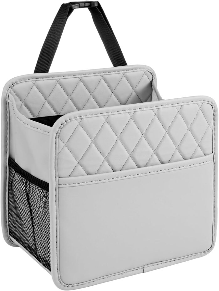 Car Seat Organizer, Updated Large Leather Backseat Car Organizer with Cup Holders Multifunctional Over the Seat Storage Organizer Bag Hanging Back Seat Organizers for Kids (Gray 1Pack) - Image 1