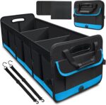 Trunk Organizer for Car, Car Storage Organizer with Non-Slip Bottom Strips, 95L Large Capacity Cargo Organizer for Suv, Truck, Sedan, Waterproof Portable Car Organizers for Women Men（Blue）