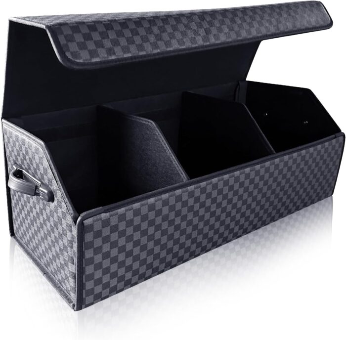 Car Organizers and Storage - Trunk Organizer for Suv Car,Car Trunk Leather Storage Box,Extra Large,Magnetic Lid,Collapsible and Adjustable - Image 1