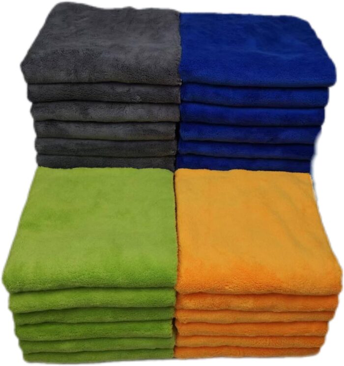 Plush Edgeless Microfiber Towel for Car, Soft Drying Wash Detailing Buffing Polishing Towel, 16 x 16inches (Gray+Blue+Orange+Lime Green, 24pack) - Image 1