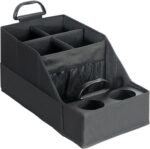 Car Seat Organizer Backseat Car Organizer with 12 Storages Compartments and 2 Metal Cup Holders,Storage Box for Front Back Passenger Between Behind Middle Seats for Truck Trunk Van,Black