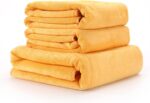 Professional car wash Towels Pack of Three (One 27.5" x 65" and Two 27.5" x 27.5") Microfiber Drying Towel, Super Absorbent Microfiber Car Towel, for Car, Truck, Motor Vehicle(Peace Yellow, 3)