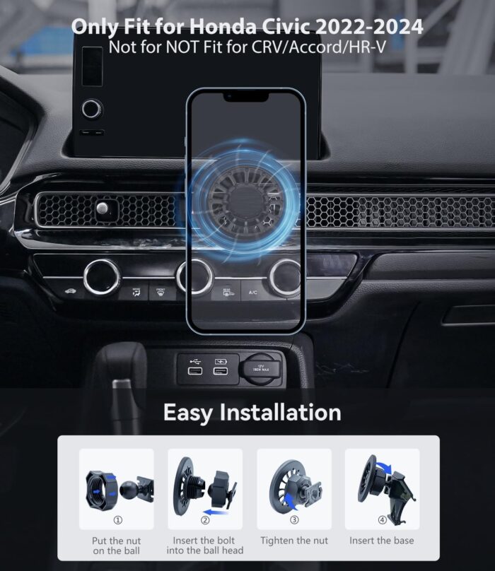 CompatibleCar Air Vent for iPhone with  Car Mount with Honda Civic 2022-2024 11th Gen,Powerful Magnetic Phone Holder for,Android Series,Other Smartphone (NOT Fit for CRV/Accord/HR-V) - Image 2