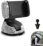 Car Phone Holder, Rhinestone Encrusted Air Conditioner Vent Navigation Mount for Women Girls, Suction Cup Air Vent Clip Dual Purpose Accessory for Most Cars (White)