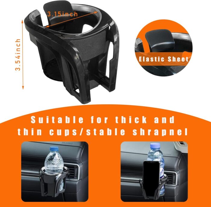 Car Cup Holder & Phone Mount, 2 in 1 Multifunctional Auto Drink Stand for Air Vent, Adjustable Air Conditioner Vent Water Coffee Bottle Bracket, Universal Vehicle Phone Holder (Black & Silver) - Image 2
