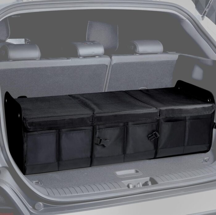 Car Trunk Organizer with Lid - Heavy-Duty Extra Large Premium Black Oxford Cargo Storage, Adjustable & Collapsible for SUV, Van, Truck, Sedan, Jeep - Image 1