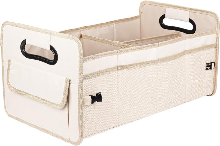 Car Trunk Organizer, Car Organizers and Storage Collapsible Multi Compartment Container Box, Adjustable Car Accessories for SUV Sedan Truck, Standard Size, Beige - Image 1
