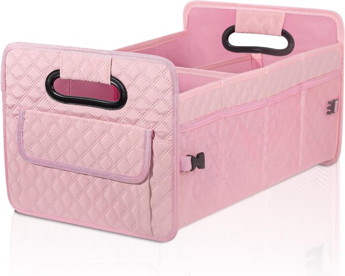 Car Trunk Organizer for SUV, Car Storage Organizer Collapsible Multi Compartment Container Box Adjustable Car Accessories for Women Men, Pink - Image 1