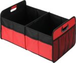 Trunk Organizer for Car/SUV/Truck, Collapsible 2 Compartment 50L Automotive Storage Box with 5 Pocket, 600D Waterproof Oxford Polyester, Anti-slip & Leak-proof, Red
