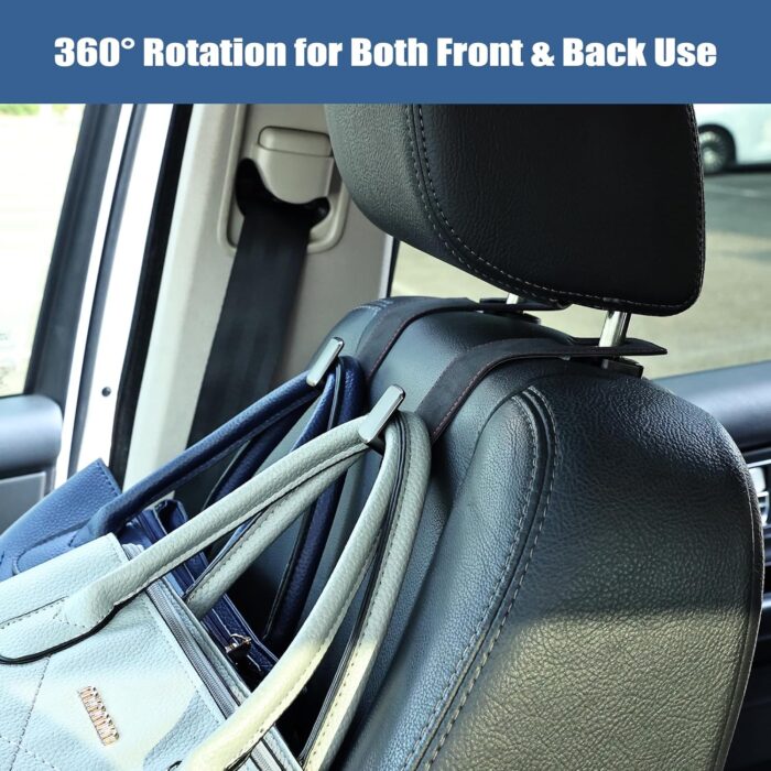 Car Seat Back Hook Universal Auto Storage Hanger Suede with Metal Car Seat Organizer for Handbag Purse Coat Umbrellas Grocery Bags 2 Pack Black - Image 2