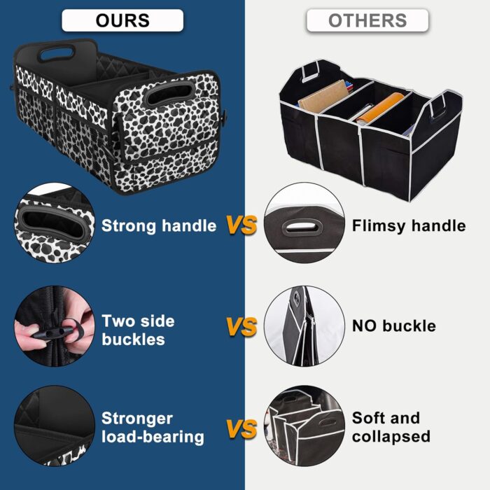 Car Organizer for SUV - 6 Big Pocket Trunk Storage With Waterproof Polyester, Car Accessories for Women/Men, Cow Print (Medium) - Image 2