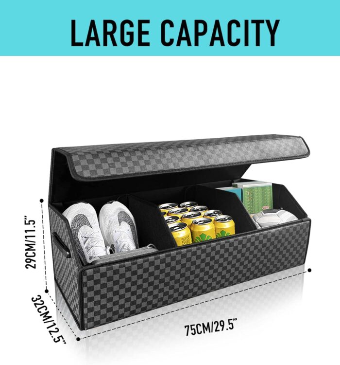 Car Organizers and Storage - Trunk Organizer for Suv Car,Car Trunk Leather Storage Box,Extra Large,Magnetic Lid,Collapsible and Adjustable - Image 2