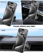 Vent or Dashboard Car Phone Mount for , Dashboard Adapter Adhesive and Vent Clip, Compatible with Most , Fits All Smartphone - Image 2