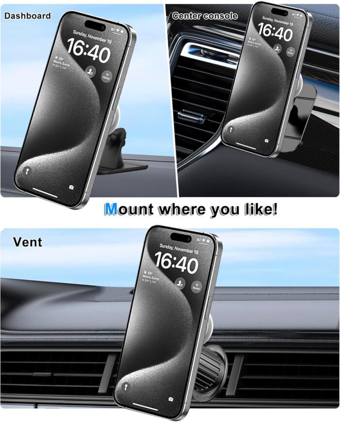 Vent or Dashboard Car Phone Mount for , Dashboard Adapter Adhesive and Vent Clip, Compatible with Most , Fits All Smartphone - Image 2