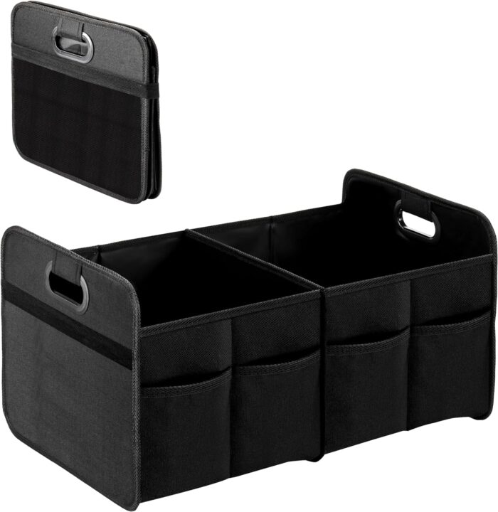 Trunk Organizer for Car/SUV/Truck, Collapsible 2 Compartment Automotive Storage Box, 600D Waterproof Oxford Polyester 50L Travel Accessories, Anti-slip & Leak-proof, Black New - Image 1