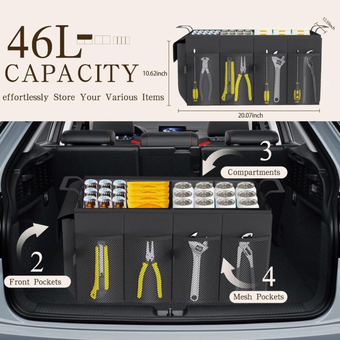 Car Trunk Organizer Storage Box - Collapsible Car Boot Organizer Tidy Cargo Storage Box Car Accessories for SUV, MPV, Van, Size M, Black - Image 2