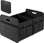 Car Trunk Organizer, 2 Compartments Collapsible Trunk Storage, Anti-slip Design, Made of Waterproof 600D Oxford Polyester, Suitable for SUV, Minivan, Truck, Standard Size, Black