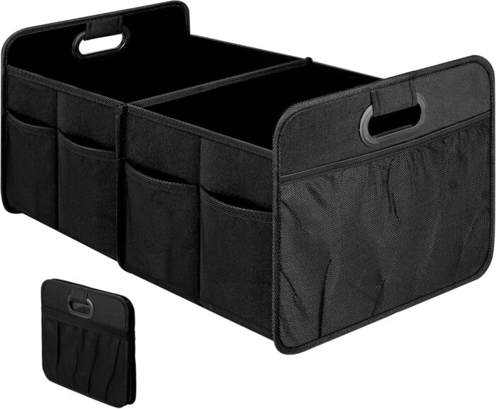 2 Compartments Trunk Organizer for Car/SUV, Collapsible 600D Waterproof Oxford Polyester 50L Storage Box, Anti-slip & Leak-proof, Multipurpose Travel Accessories, Black - Image 1