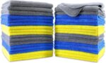 Premium Microfiber Cleaning Towel,16x16 in 36 Pack (Blue,Gray,Yellow)
