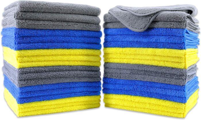 Premium Microfiber Cleaning Towel,16x16 in 36 Pack (Blue,Gray,Yellow) - Image 1