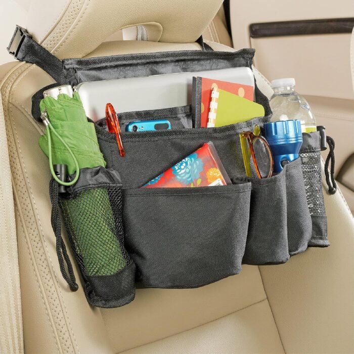 Car Front Seat Organizer with 6 Storage Pockets and 2 Bottle or Cup Holders - Image 1